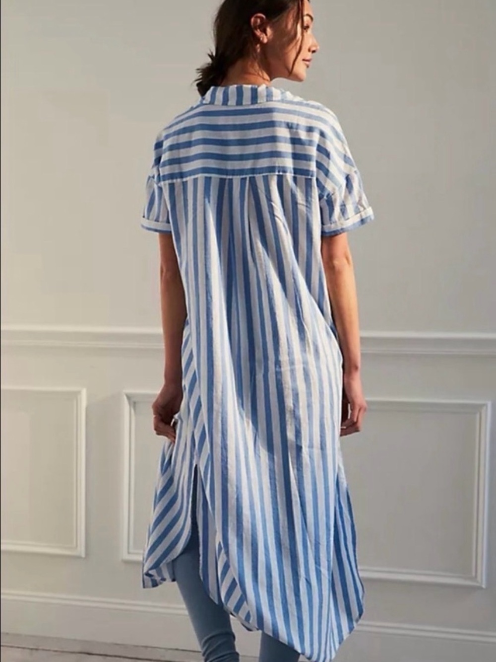 Anthropologie Light Blue & White Striped Button-Front Maxi Shirt Dress - size XL - Picture 2 of 7